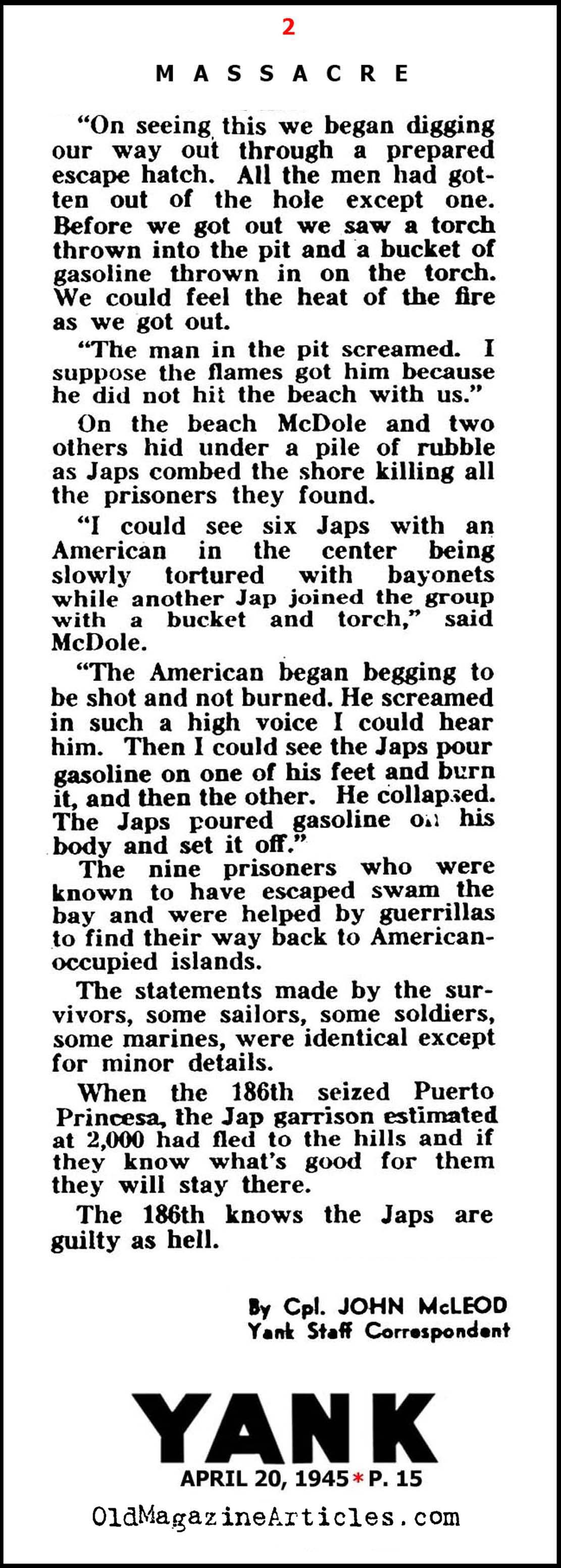 American P.O.W.s Massacred (Yank Magazine, 1945)